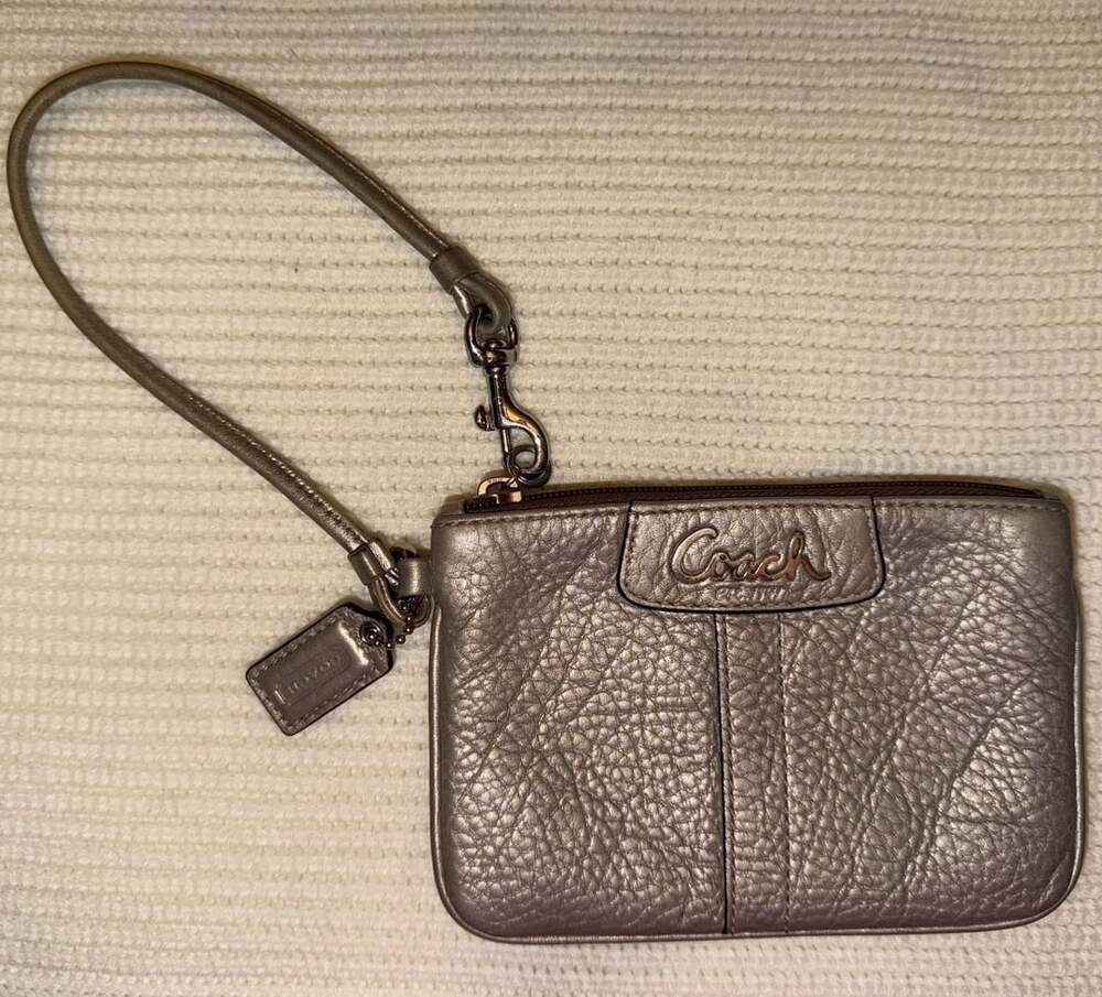 Coach Metallic Leather Wristlet Silver